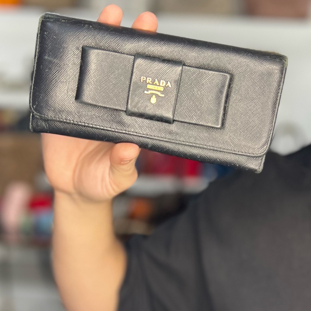 Prada Black Leather Flap Wallet